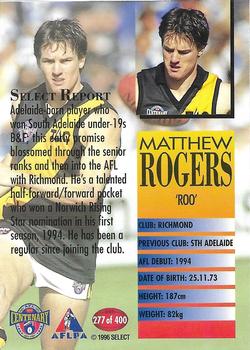 1996 Select AFL #277 Matthew Rogers Back